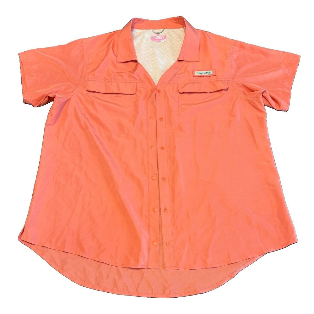 Habit Shirt Womens XL Peach Short Sleeve Button Front Fishing Solar 40+ UV